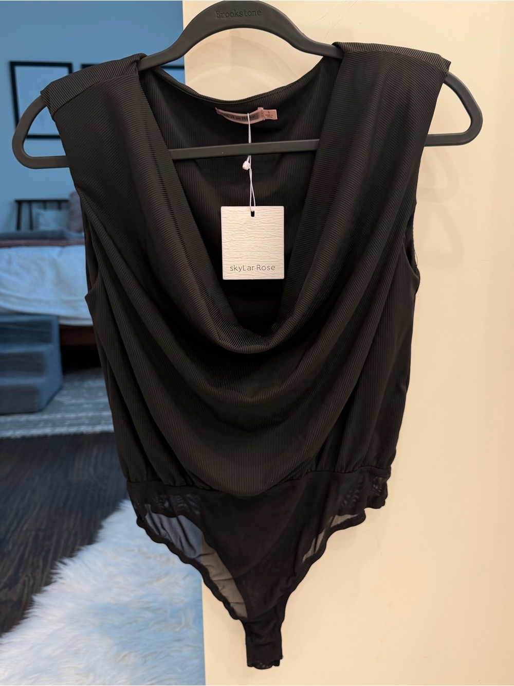 Skylar Rose Draped Cowl Neck Black Bodysuit